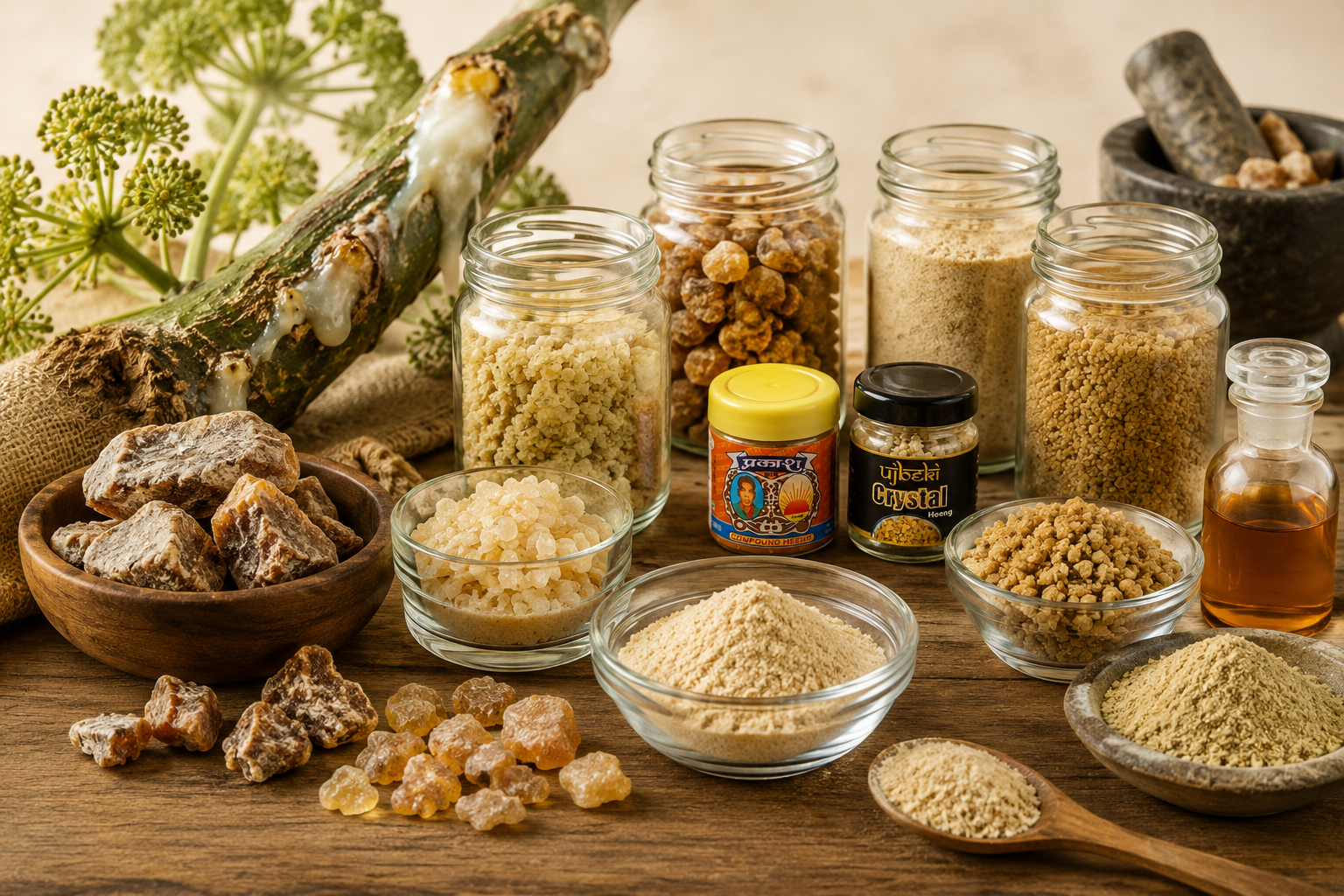 Premium Hing (Asafoetida) varieties for B2B supply including crystal hing, compound hing and pure hing.